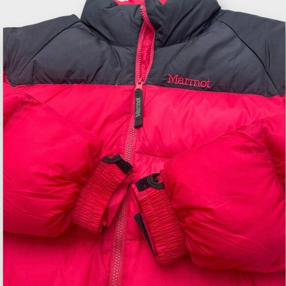 Vintage 90s Marmot Down Puffer Coat Full Zip Red Black Yoke Men's sz Medium - Picture 4 of 12